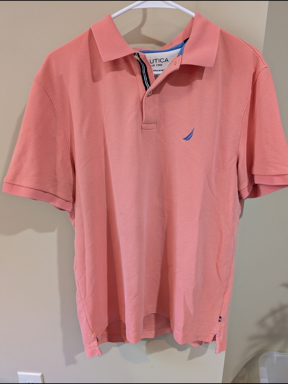 Nautica Men’s Coral-Pink Polo with Blue Logo
